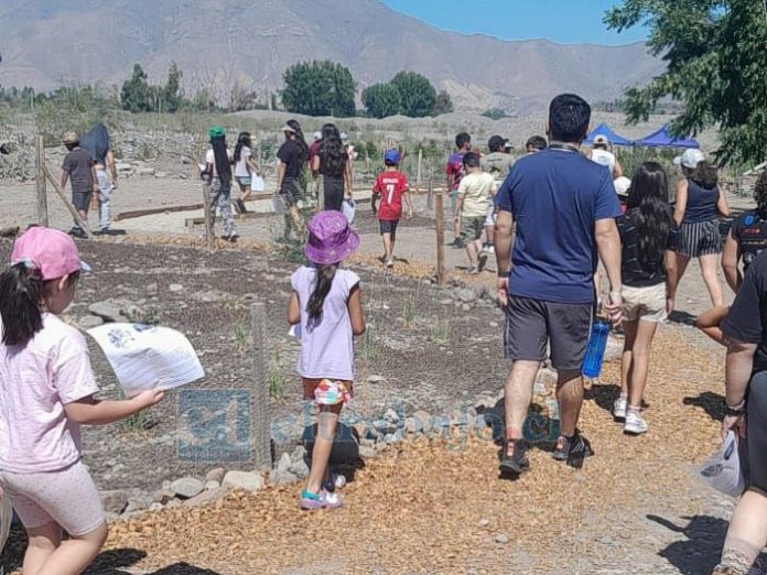 Niños y niñas participan en talleres de educación ambiental en el Sendero Eco Aconcagua, ubicado en el sector Las Marías de la comuna de Santa María.