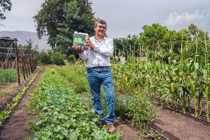 Agricultor Víctor Orellana con uno de sus productos.