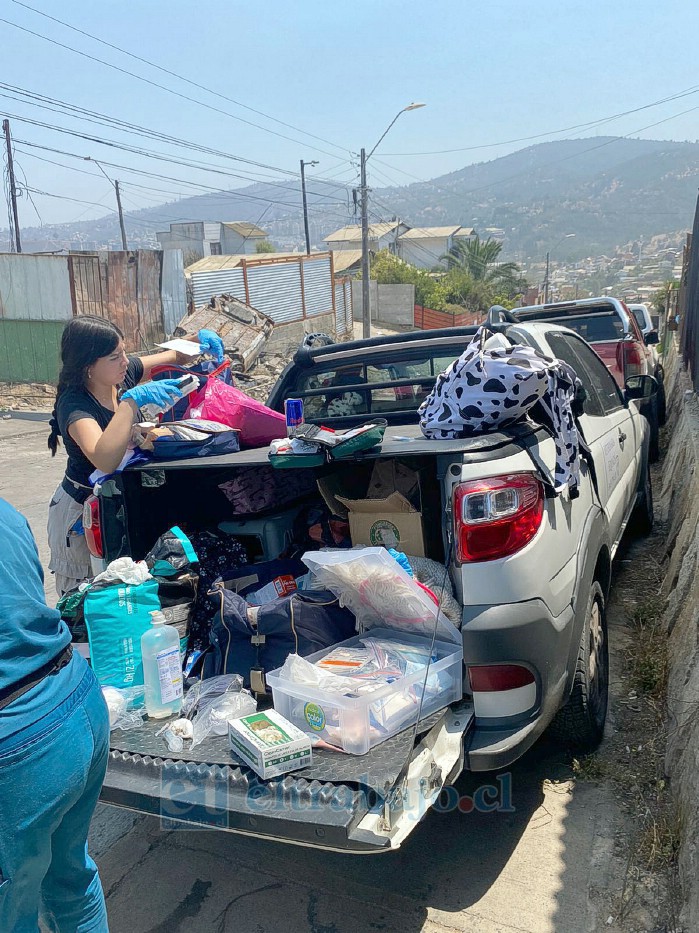 Ayuda realizada por las sanfelipeñas durante el incendio del año 2024 que afectó a Viña del Mar y Valparaíso.