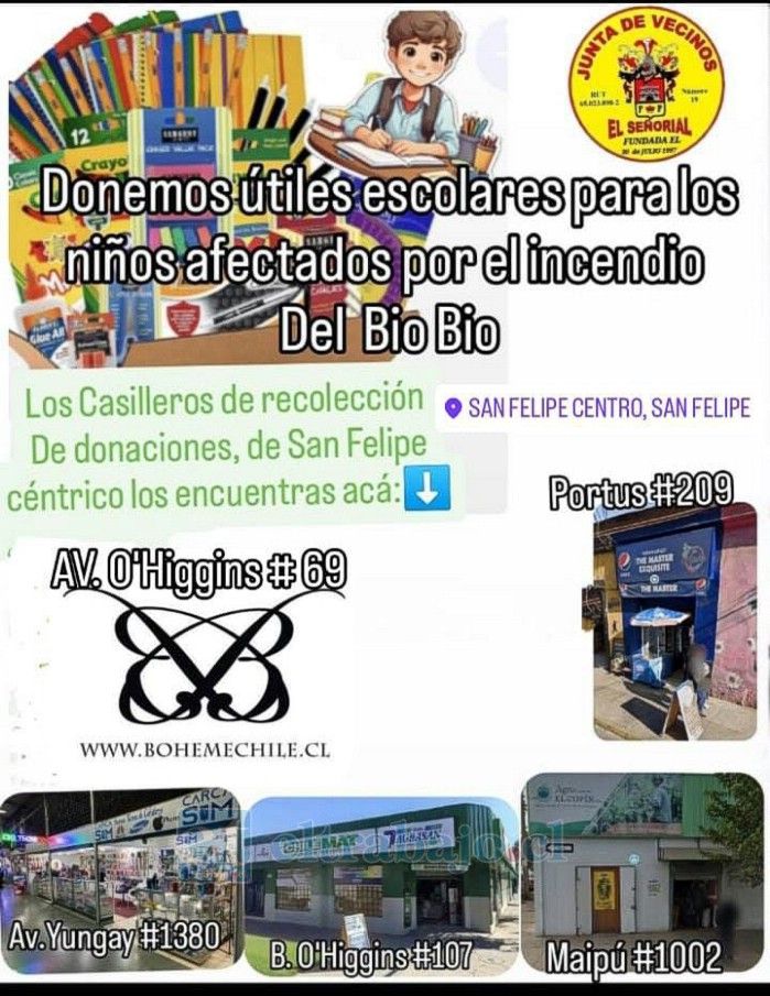 Comercios del centro de San Felipe también habilitaron cajas de recolección para facilitar el aporte de vecinos de distintos sectores del Valle del Aconcagua.