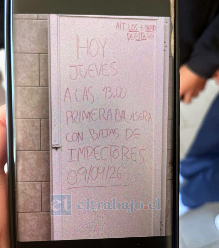 Este es el rayado que generó temor en el Liceo Mixto de San Felipe. 