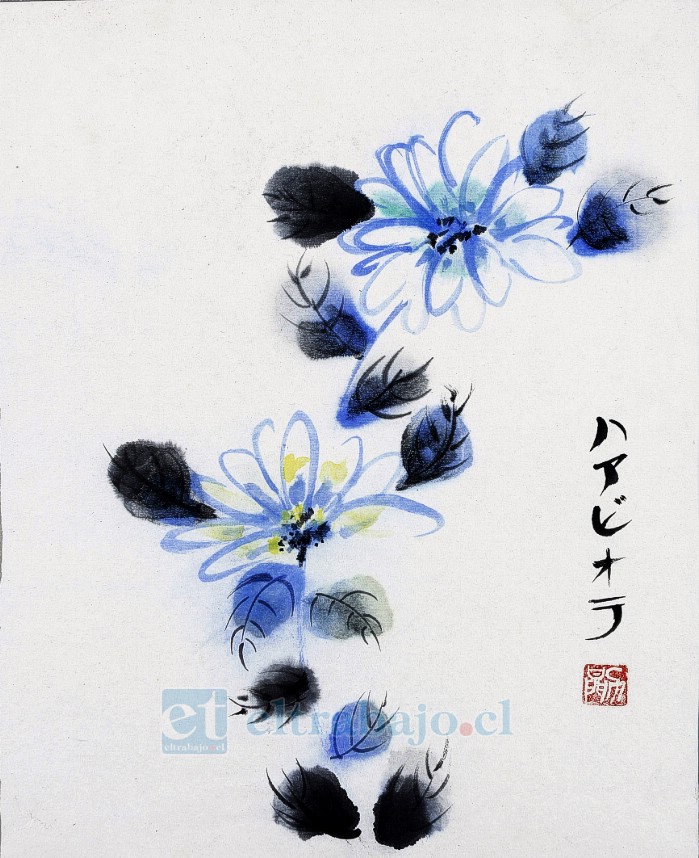Fabiola desarrolla obras a través de la técnica oriental sumi-e, utilizando pincel de bambú y tinta sobre papel de arroz, en composiciones inspiradas en elementos naturales y el símbolo japonés kokoro.