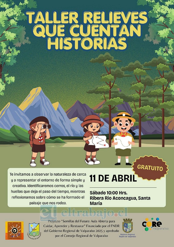 Niños, niñas y familias podrán participar en el taller gratuito que busca enseñar de forma didáctica cómo se ha formado el paisaje en la ribera del Río Aconcagua, en Santa María.