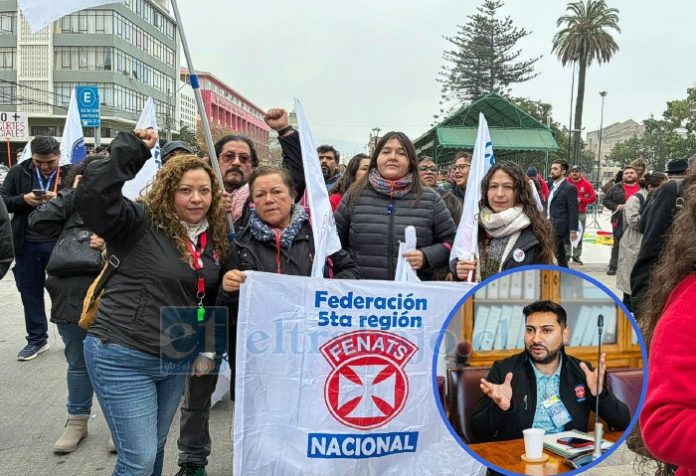 Dirigentes de FENATS Nacional Quinta Región y FENPRUSS Aconcagua - Marga Marga realizaron un llamado urgente desde el Congreso Nacional de Valparaíso para revertir el recorte presupuestario en salud, advirtiendo el impacto que tendría en la red pública del Valle de Aconcagua. Al costado de la imagen, Daniel Bartch, presidente de FENATS Nacional Quinta Región.
