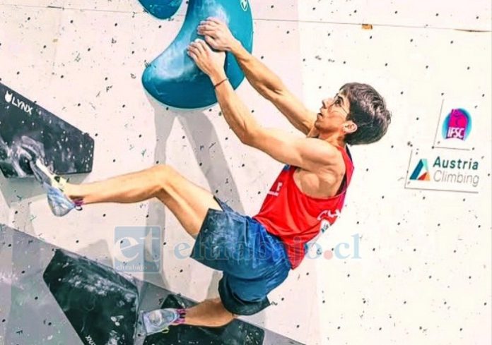 El sanfelipeño Benjamín Vargas está interviniendo en una cita del circuito mundial de escalada.