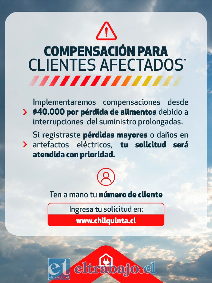 Chilquinta entregará compensaciones a clientes afectados.