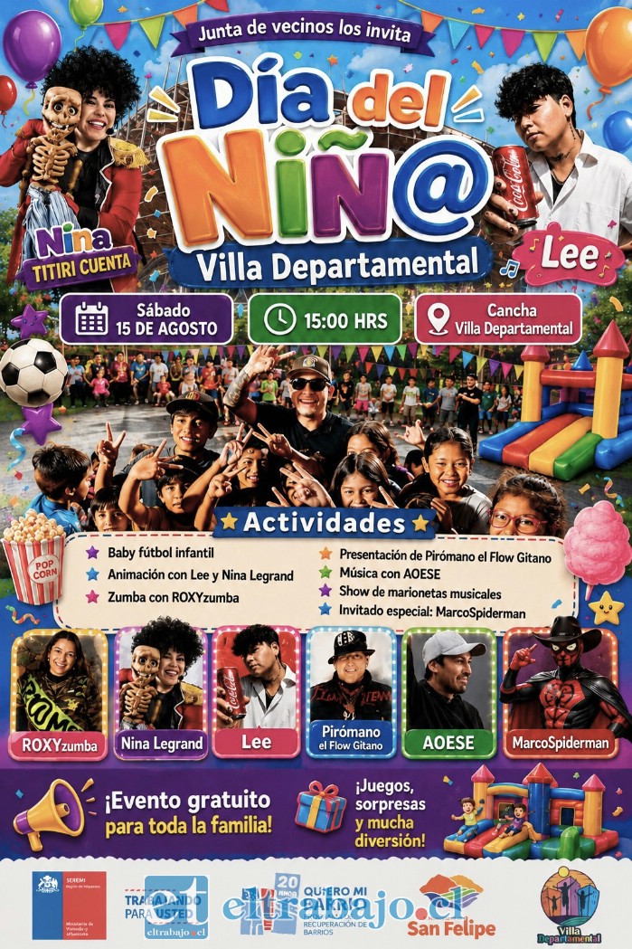 Una verdadera fiesta se vivirá este sábado 15 de agosto en la Villa Departamental de nuestra comuna.