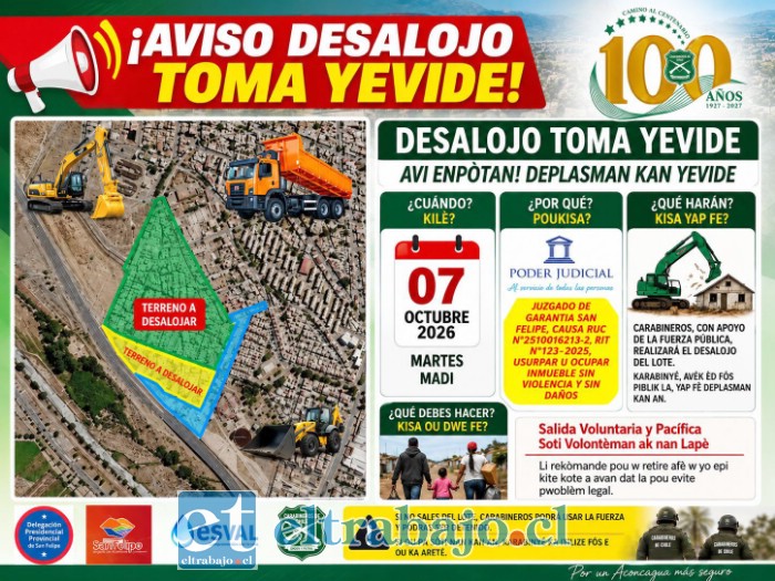 El afiche del desalojo que ya manejan los vecinos de sectores aledaños.