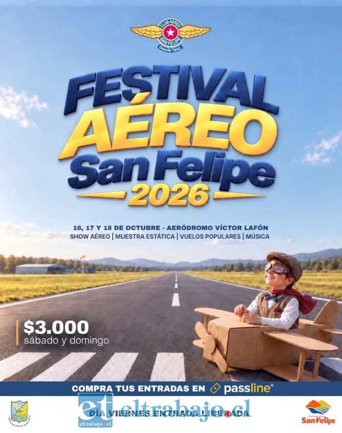 El Festival Aéreo San Felipe 2026 ofrecerá exhibiciones de aeronaves, acrobacias aéreas, vuelos populares y diversas actividades para toda la familia, este viernes, sábado y domingo.