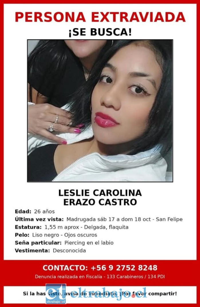La joven de 26 años de edad está desaparecida desde la madrugada del sábado.