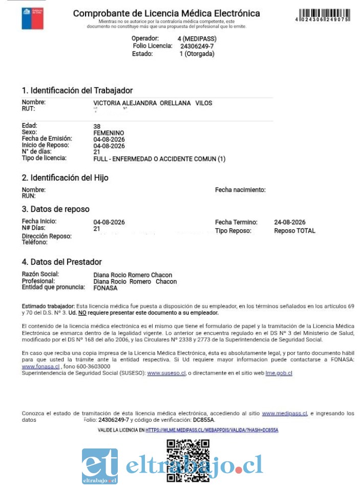 Victoria continúa presentando licencias médicas durante 2026, mientras enfrenta el tratamiento y las consecuencias de una enfermedad.